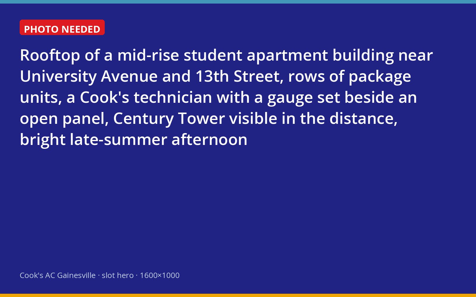 Cook's technician servicing rooftop package units on a student apartment building beside the University of Florida