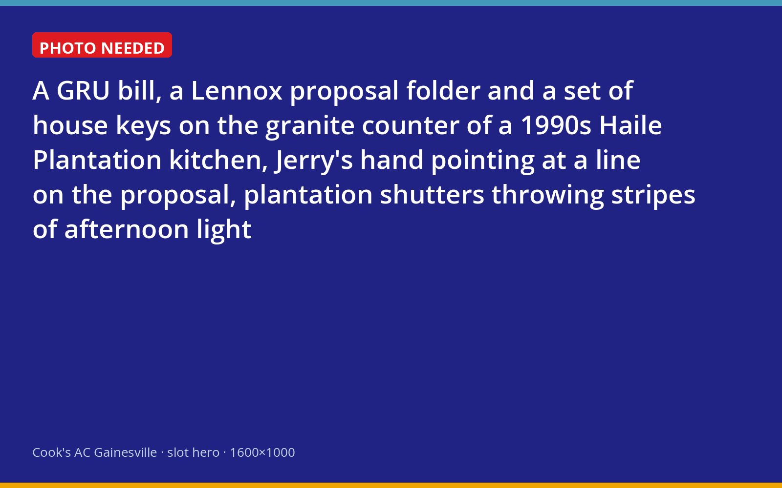 Cook's financing conversation at a Gainesville kitchen counter with a utility bill and system proposal