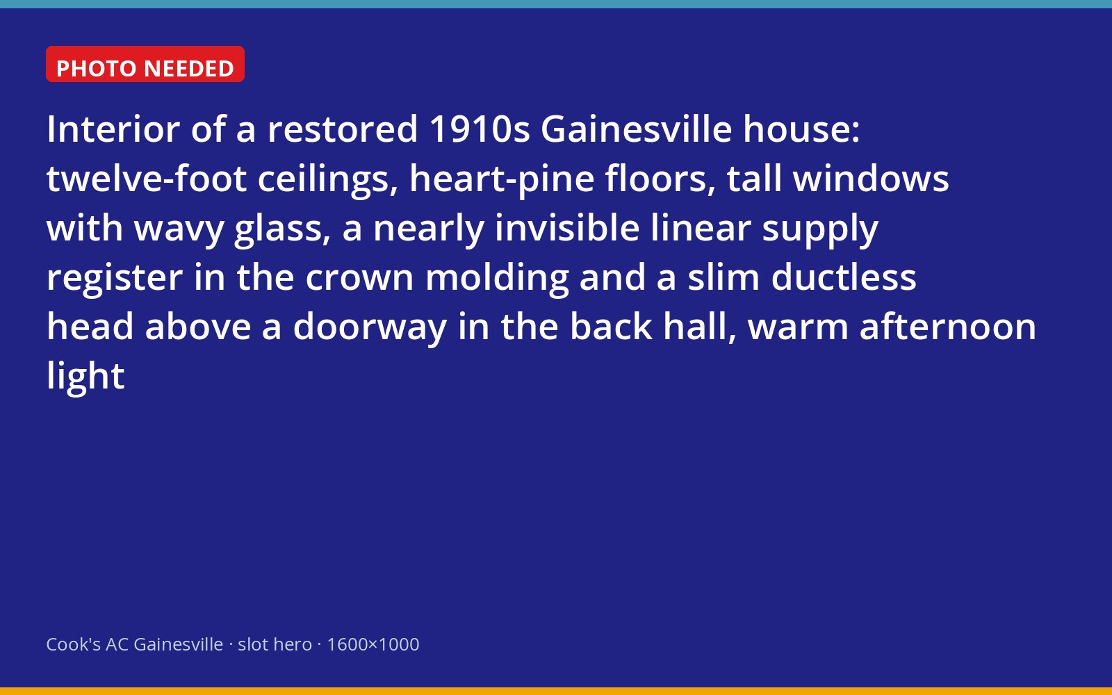 Restored historic Gainesville interior showing a discreet ceiling register and a ductless head placed out of the main sightline