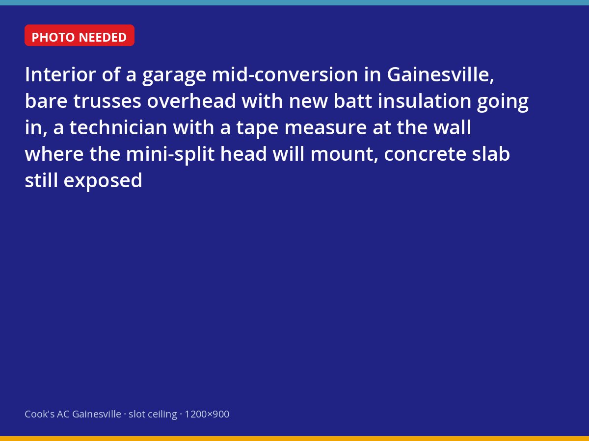 Garage conversion in progress in Gainesville with insulation being installed before the mini-split is sized