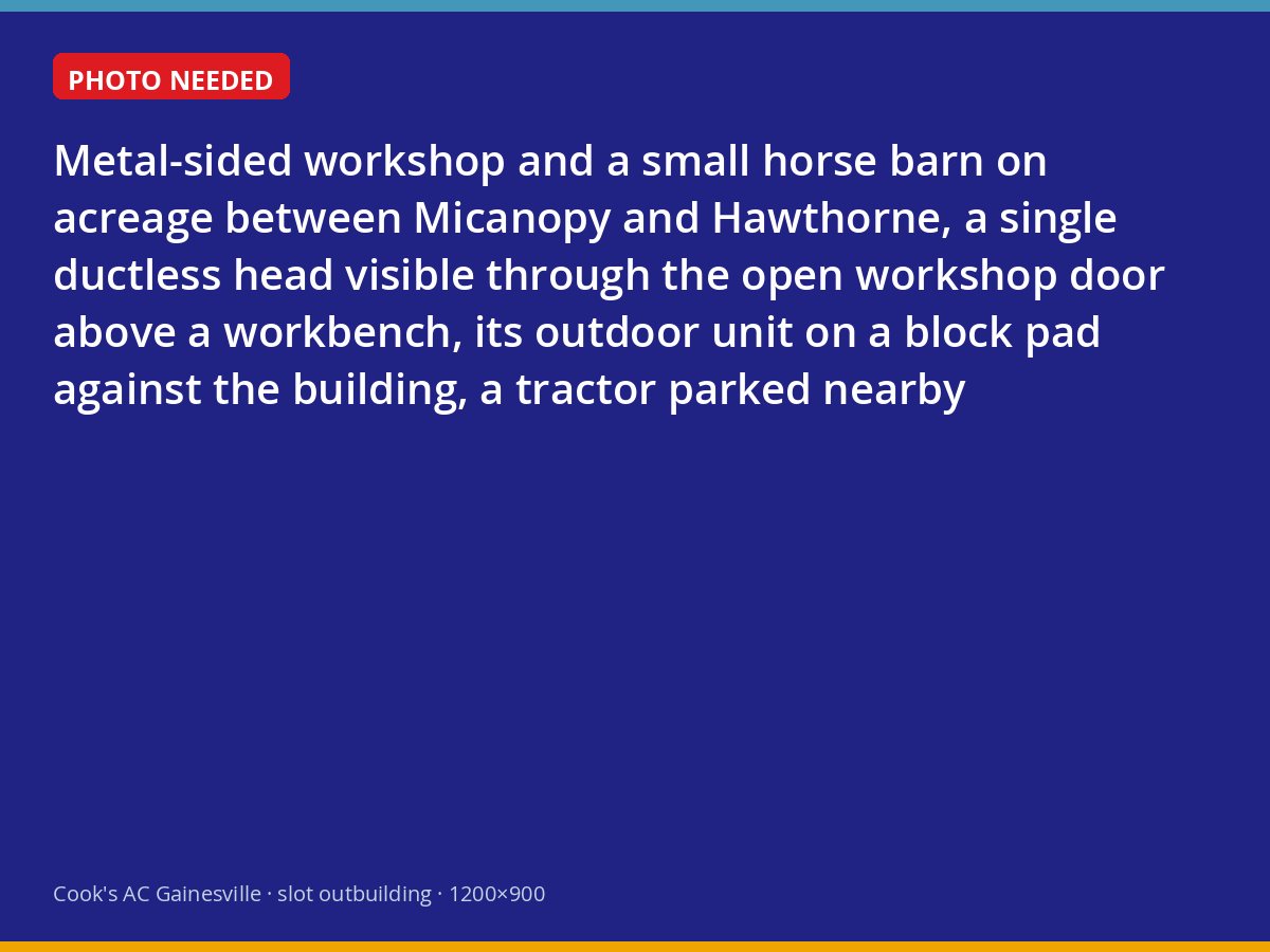 Ductless mini-split cooling a workshop on a rural Alachua County property