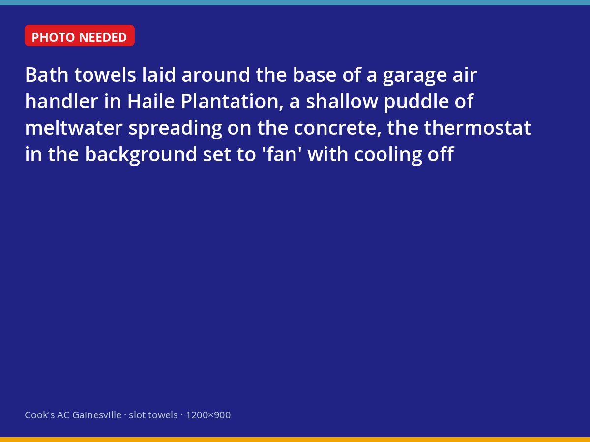 Towels catching meltwater under a thawing air handler with the fan running