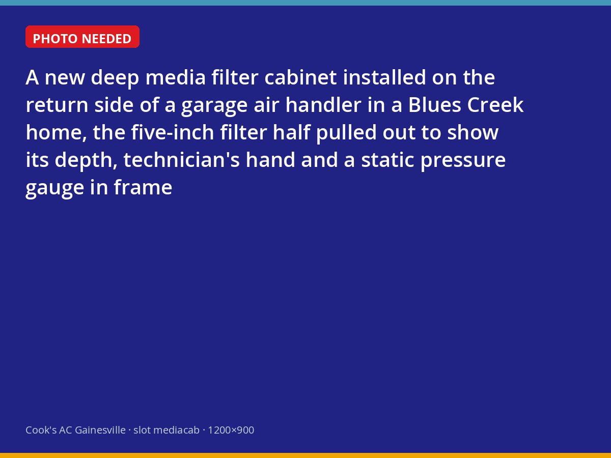 Deep media filter cabinet mounted on a garage air handler