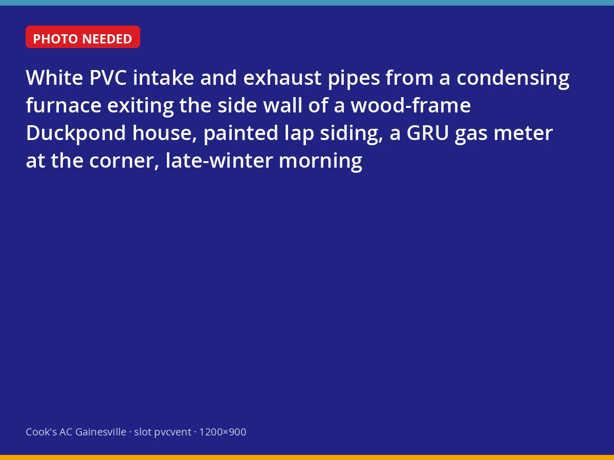 PVC furnace vent pipes on the side of a historic Gainesville home beside a gas meter