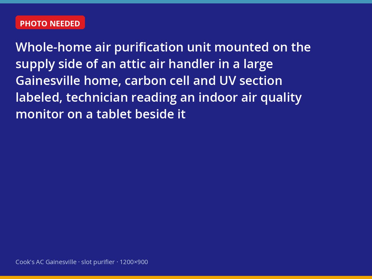 Lennox whole-home air purifier installed on a supply duct in an attic