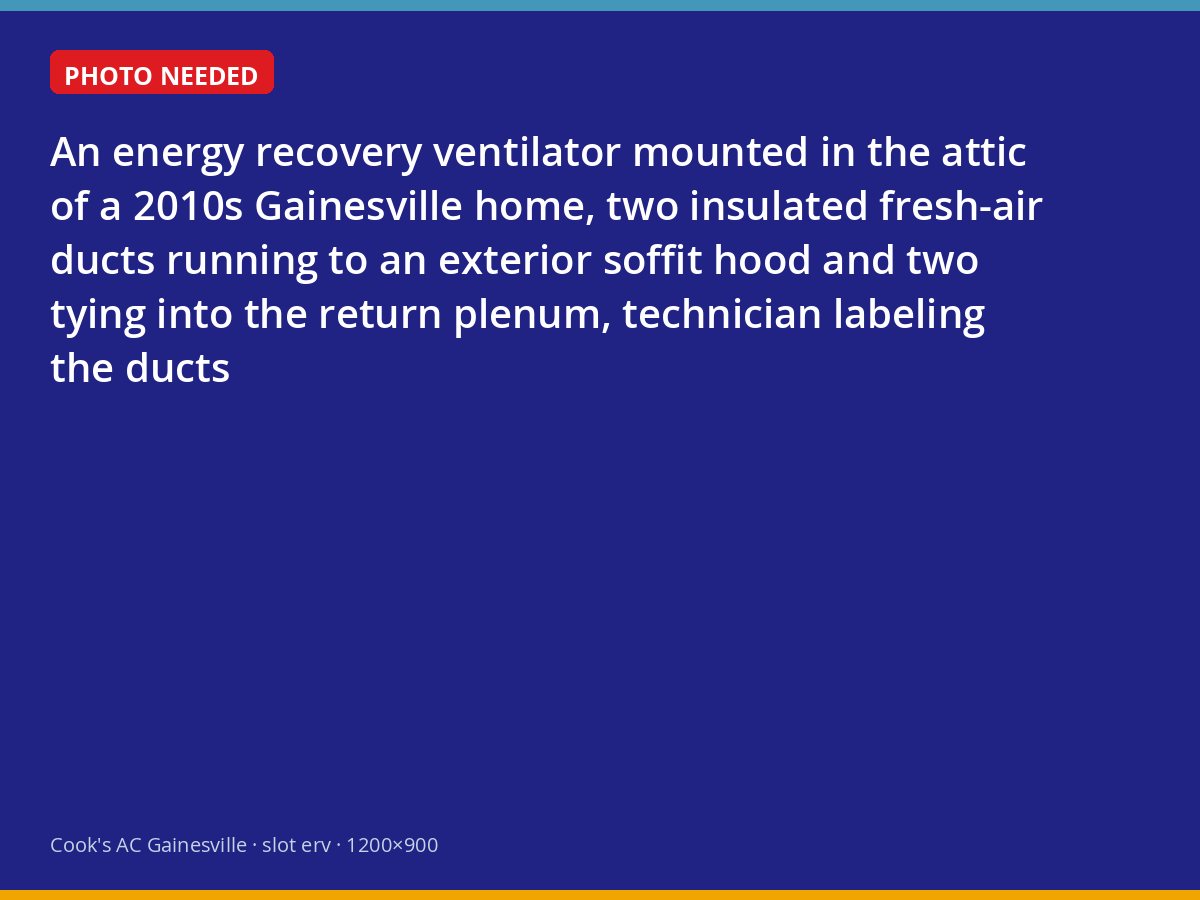 Energy recovery ventilator installed in an attic with intake and exhaust ducts