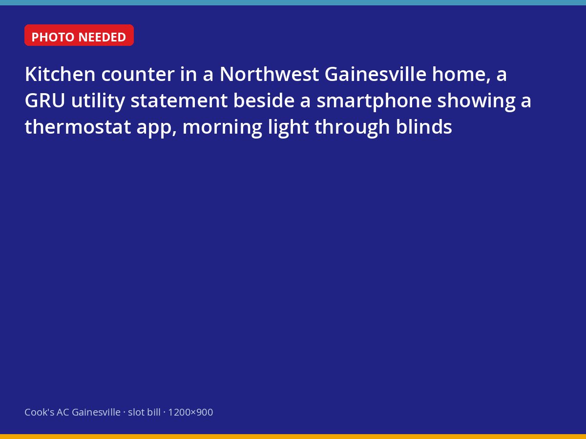Gainesville Regional Utilities statement next to a phone displaying a thermostat app