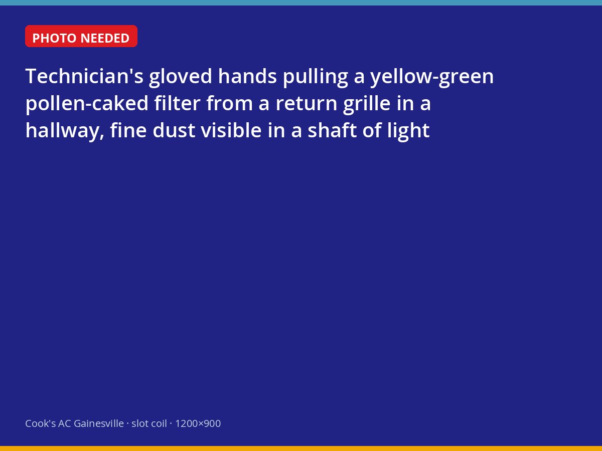Removing a pollen-clogged air filter from a return grille in a Gainesville home