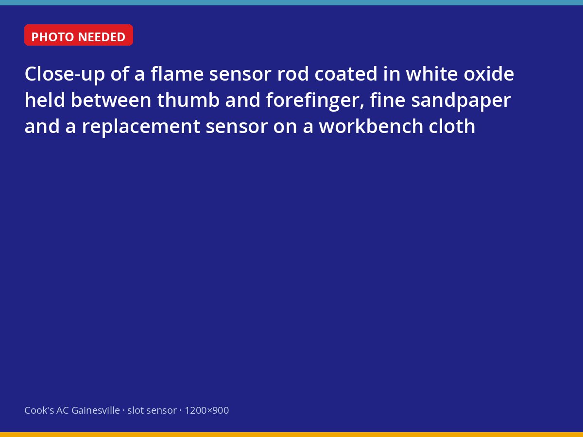 Oxidized furnace flame sensor beside its replacement