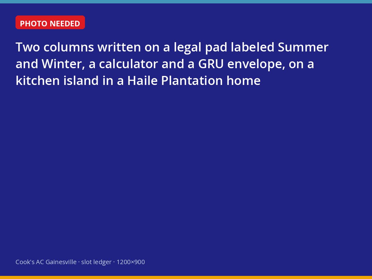 Legal pad with summer and winter columns next to a utility bill and calculator