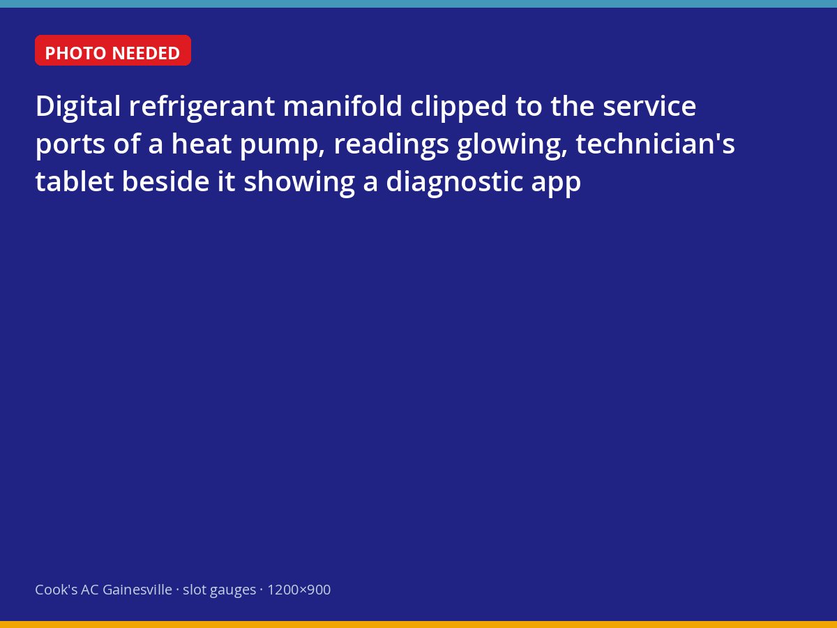 Digital gauges connected to a heat pump during diagnosis