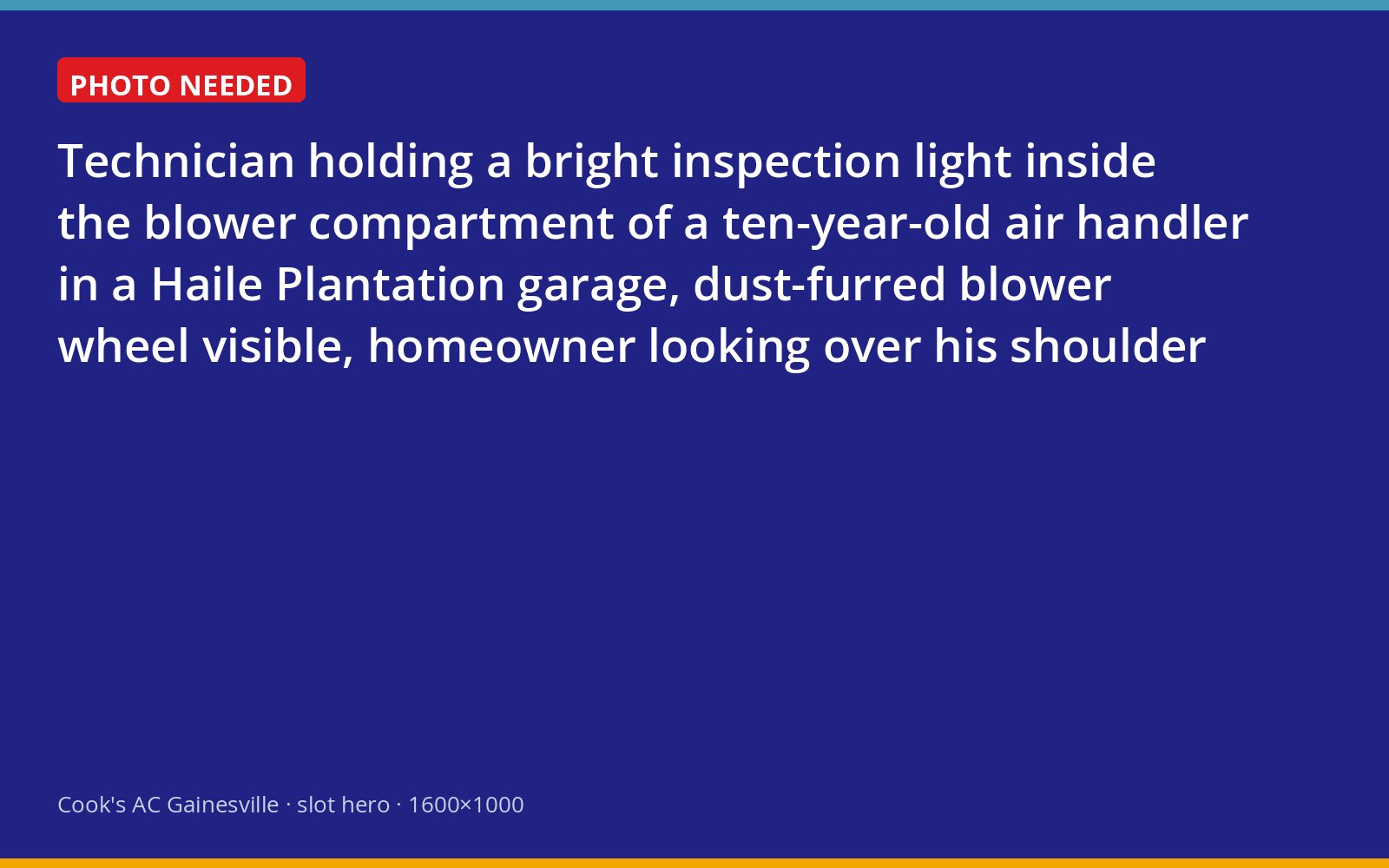Inspecting a dusty blower wheel inside a ten-year-old air handler in a Gainesville garage